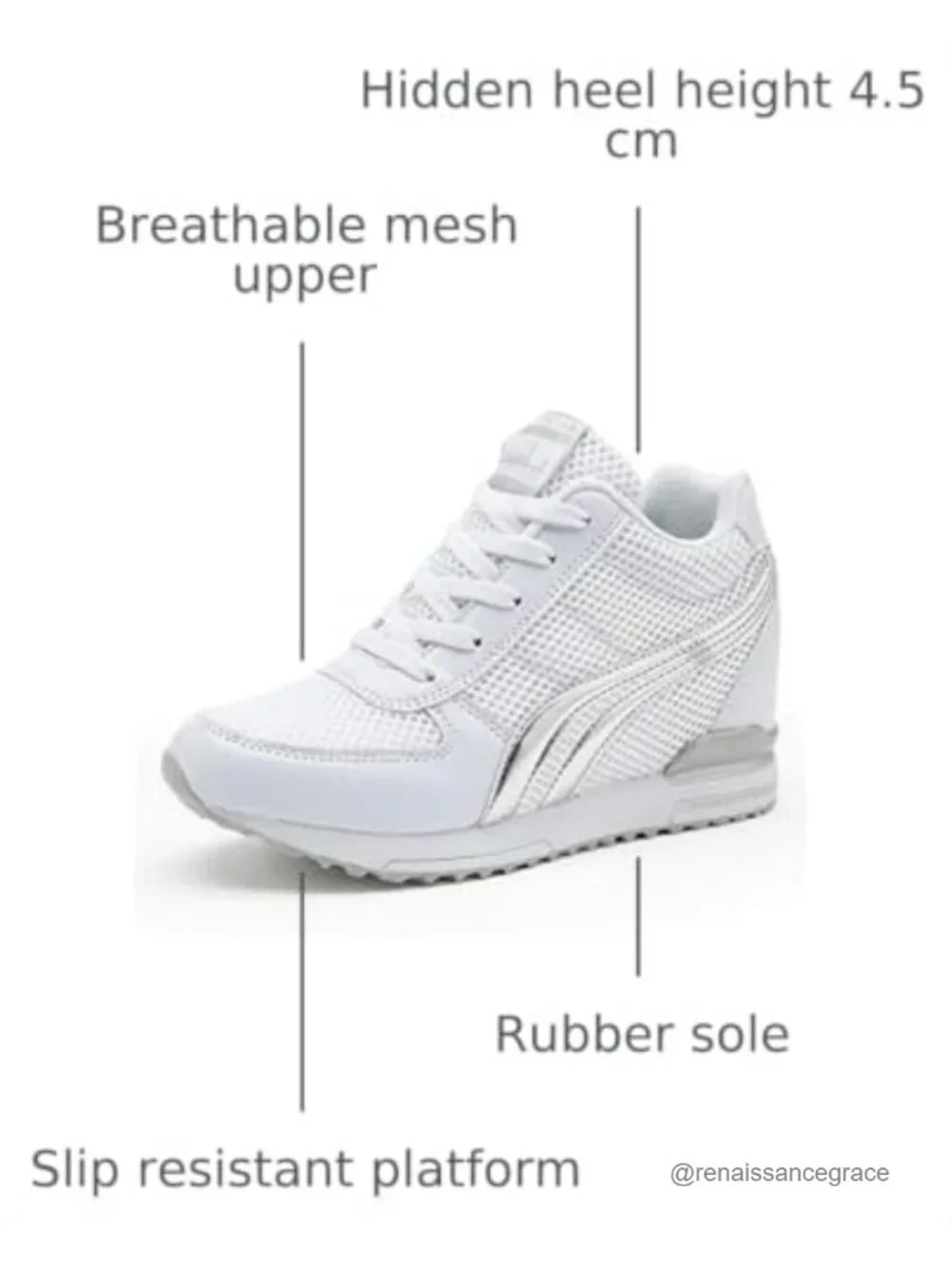 Women's Hidden Wedge Sneakers Lightweight Mesh Casual Walking Shoes Athletic